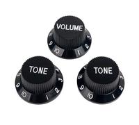 Banworks Boutons de commande de guitare électrique 2 boutons de tonalité et 1 bouton de volume Boutons de vitesse Top Hat Métrique 6 mm 18 cannelures pour Squier Strat ST Lot de 3 JT/XN-04 Noir