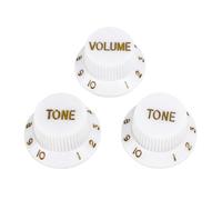 Banworks Boutons de commande de guitare électrique 2 boutons de tonalité et 1 bouton de volume Boutons de vitesse Top Hat Métrique 6 mm 18 cannelures pour Squier Strat ST Lot de 3 JT/XN-04 Blanc