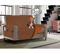 Banzaii Housse de Fauteuil imperméable à l’Eau, Housse de Fauteuil Anti-Tache, matelassé, Bicolor avec Poches pour Objets - pour siège de 55 à 80 cm - 1 Place - Marron/Sienne