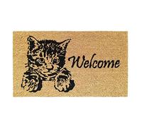 Banzaii Paillasson Welcome Petit Chat en Fibre de Coco 70x40cm - Tapis de Porte de Bienvenue, Surface Antidérapante PVC & Fibre de Coco - Entrée Maison, Couloirs