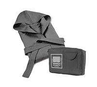 Banzaii Peignoir 100% microfibre avec capuche - Peignoir homme et femme avec sac résistant et gain de place - Taille L Gris Foncé