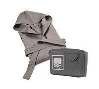 Banzaii Peignoir 100% microfibre avec capuche - Peignoir homme et femme avec sac résistant et gain de place - Taille L Tourterelle