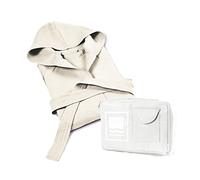 Banzaii Peignoir pour Homme et Femme 100% Microfibre à Capuche - Peignoir Unisexe avec Sac Résistant pour gagner de la place - Taille L Lait