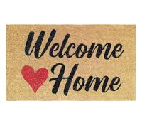 Banzaii Tapis Entrée en Fibre de Coco - Paillasson Extérieur 40 x 70 cm avec Base Antidérapant en PVC et Absorbant - Welcome Home Cœur