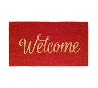 Banzaii Tapis Entrée en Fibre de Coco - Paillasson Extérieur 40 x 70 cm avec Base Antidérapant en PVC et Absorbant - Welcome Rouge