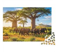 Baobab Elephants Puzzle 1000 Piècess Matériau Recy frican Animals Puzzles pour Garçons et Filles Ages 6 Years Up Amusant et Stimulant Jeu Familial Activity 70x50cm/1000 pièces