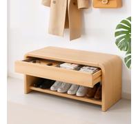 BaoBaJiu Banc de Rangement à Chaussures en Bois Massif avec Grand tiroir, Banc d'entrée avec Rangement dissimulé, Meuble à Chaussures en Bois d'hévéa for Couloir, Chambre ou Salon(Natural,60cm/23.6")