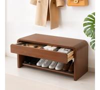 BaoBaJiu Banc de Rangement à Chaussures en Bois Massif avec Grand tiroir, Banc d'entrée avec Rangement dissimulé, Meuble à Chaussures en Bois d'hévéa for Couloir, Chambre ou Salon(Walnut,80cm/31.5")