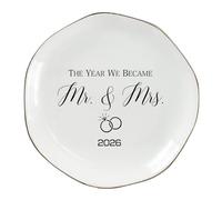 Baobeily The Year We Became Mr & Mrs 2026 - Porte-bague élégant en céramique pour fiançailles, mariage et fête prénuptiale - Souvenir de lune de miel pour amis, jeunes mariés et futures mariées
