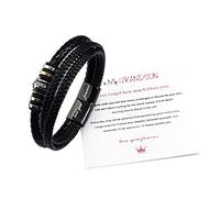 Baobiutin Bracelets en cuir pour hommes, bracelets pour hommes à mon petit-fils, bracelet en cuir tressé, manchette tissée à double rangée, petit-fils