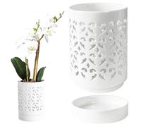 Baobiutin Pot d'orchidée, Pots d'orchidées en céramique avec Trous, Pots Respirants pour rempotrant 4 jardinières à Fentes avec des Trous de Drainage et Un Plateau (Blanc)