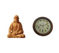 Baoblaze 2 Pièces Statue Du Sacré-cœur de Jésus avec Horloge à Chant D'Oiseau Décoration Chrétienne Figure de Jésus Ensemble de Foi Adapté pour Un Cadeau Reli