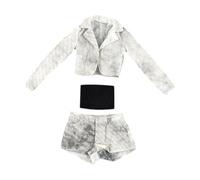 Baoblaze 3 Pièces Tenue Poupée Figurine Ensemble Vêtements Mini Veste Courte Short Haut Tube Accessoire Mode en Tissu pour Collectionneuse Loisirs Créatifs, Blanc Noir
