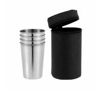 Baoblaze 4 Piè Cylindrique Conique 150 Ml Portable Ensemble s Étui à Fermure Éclair Format Tasse En Acier Inoxydable