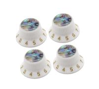 Baoblaze 4 Pièces Boutons de Guitare Électriques Bouton Rotatif Universel Capuchon Contrôle Volume Tonalité Design Pp Compatibles Potentiomètre 18, Lettre En or Blanc