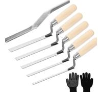 Baoblaze 6 Pièces Truelle de Maçonnerie Truelle Lisseuse Spatule Outil de Jointoiement en Acier Inoxydable avec Manche en Bois Ergonomique et Gants Inclus Adapté aux Travaux de Maçonnerie