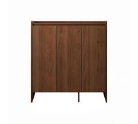 Baoblaze Armoire à Chaussures Meuble de Rangement Étagère Placard Console en Bois Massif avec et Tablette Amovible Conception Adossée au Mur Rangement d'Entrée, Noyer Pur, 100 35 110cm/Trois Portes