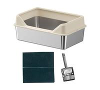 Baoblaze Bac à litière Ouvert Semi-fermé pour Chat, Bassin à litière pour Chats d'intérieur, clôture surélevée, bac à litière en Acier Inoxydable à entrée, Beige, 50x35x10cm