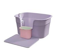 Baoblaze Bac à Litière pour Chat Bac Hygiénique Plateau Litière Bac Toilette avec Accès Facilité Parois Hautes Contre la Plastique PP Longue Durée Format, 豪华款浅灰紫, 豪华款浅灰紫-含猫砂垫含桶50斤可用（限时送猫砂铲）
