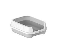 Baoblaze Bac à Litière pour Chat Toilettes Bac à Sable Semi-Ouvert Anti- Matériau Épais Amovible Adapté Animaux Domestiques Lapins Petits Rongeurs, Gris Blanc