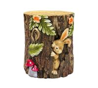 Baoblaze Banc de Siège Extérieur Tabouret Tronc Chaise Tabouret Cylindrique Pouf Arbre Inspiration Souche de Forêt Détails Feuilles et Fleurs Relief Aspect, Dessin Animé, Lapin