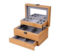 Baoblaze Boîte à Bijoux avec Miroir, Organiseur Portable à 3 Niveaux, étui de Rangement pour pendentifs, Boucles d'oreilles, Clous, Breloques,