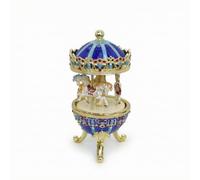 Baoblaze Boîte à Musique Carrousel Enfant Carrousel Manège Figurine en Alliage Émaillé avec Manivelle et Décor Dôme Rotation des Chevaux Convient à Cadeau Souvenir Décoration Bureau Salon, Bleu