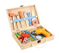 Baoblaze Boîte à Outils d'Assemblage pour Enfants Trousse Atelier Bricolage Coffret de Construction Jouet Pédagogique Outils Bois et PP Couvercle à Charnière