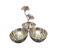 Baoblaze bols décoratifs 3 en 1 en acier inoxydable, idéal pour les collations, les fruits et le thé. Parfait pour présenter des fruits et décorer, Poignée de Ginkgo