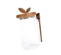 Baoblaze Bot en Verre avec Couvercle en Bois et cuillère, Pot de Rangement en Verre Polyvalent, récipient de Stockage des Aliments pour Nourriture sèche, 800 ML