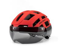 Baoblaze Casque de Vélo Casque Cycliste avec Visière Casque Route Aérodynamique Coque PC Robuste Absorption Visière Sombre Anti-débris Confort Ventilé Adapté, Rouge Et Noir