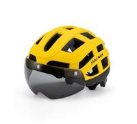 Baoblaze Casque de Vélo Casque Cycliste avec Visière Casque Route Aérodynamique Coque PC Robuste Absorption Visière Sombre Anti-débris Confort Ventilé Adapté, Jaune Et Noir