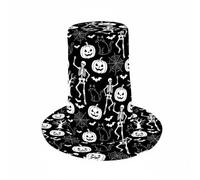 Baoblaze Chapeau Haut de Forme Halloween Chapeau de Costume Chapeau de Fête Couvre-chef Unisexe en Polyester Structuré avec Motif Macabre Doublure Confortable, Noir, Blanc, size to 3