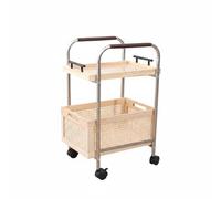 Baoblaze Chariot de Rangement Multi Niveaux Chariot à roulettes Étagère Mobile Panier Rotin Bois Métal Style Chaleureux Fonction Pratique Convient à Salon, Natural, Bamboo Tray