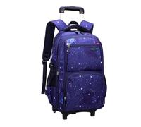 Baoblaze Chariot Écolier Sac à Dos à Roulettes Cartable Valise Élève Trolley Étudiant Roues Monte-escaliers en Nylon et Doublure Polyester Capacité Étendue, Bleu Foncé, 2-Roues Étoilé