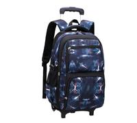Baoblaze Chariot Écolier Sac à Dos à Roulettes Cartable Valise Élève Trolley Étudiant Roues Monte-escaliers en Nylon et Doublure Polyester Capacité Étendue, Bleu Foncé, Space 2-Roues