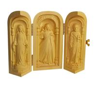 Baoblaze Coffret triptyque en bois sculpté représentant des icônes catholiques de la, ornement à trois volets, usage multiple