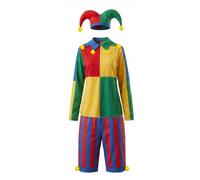Baoblaze Costume Clown Adulte Combinaison Longue Tenue sans Manches Chapeau Bouffon Ensemble Polyester Motif Patchwork Pierrot Détails à Pompons Suitable pour, M