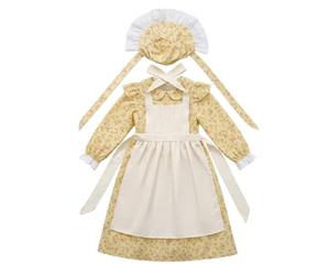Baoblaze Costume de Scène Enfant Tenue Folklore Robe Campagne Ensemble Paysan Polyester Doux Léger Coutures Soignées Manches Longues Adapté à Halloween Théâtre Spectacles d'École Danse Cosplay, M