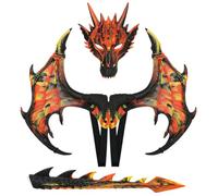 Baoblaze Costume Dragon Enfant Lot Déguisement Masque Ailes Queue Jeu de Rôle Texture Écaille Design Épine Dorsale Ajustement Stable en Mousse RP Adapté pour, Flamme Orange Et Noir