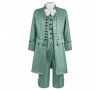 Baoblaze Costume Médiéval Homme Costume Prince Tenue Cérémonie Ensemble Veste Queue de Pie Gilet Pantalon Court Cravate Dentelle Polyester pour Théâtre Cosplay, Vert, XL