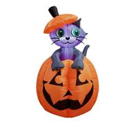Baoblaze Décoration Gonflable de Jardin Chat Citrouille Halloween Statue Extérieure Ornement Article Polyester Cousu Tenue au Vent Adaptée au Jardin Balcon Couvert Cour