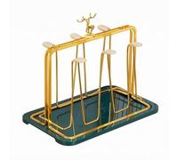 Baoblaze Égouttoir de Cuisine Support Métallique, Support De Tasse Doré Électrophorétique + Plateau Imprimé Vert Foncé avec Manchon en Silicone