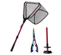 Baoblaze Épuisette Triangulaire Pliante avec Manche Extensible et Pince Pêche Ergonomique Filet à Poisson Compact pour Le Camping la Randonnée et L'Aventure en Plein Air, Array, Rouge