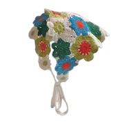 Baoblaze Femmes Crochet Bandana Tie nouée, décoration, élégant mignon Vintage Headscarf, Fleurs Vert Bleu