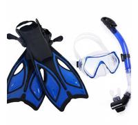 Baoblaze Fins and Kit Palmes Masque Tuba avec Verre Renforcé de Embout Silicone Souple Palmes à Boucles Rapides Réglables et Tuba Sec pour Découverte Marine Randonnée Palmée Croisière, Bleu, M