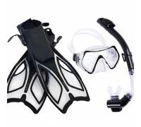 Baoblaze Fins and Kit Palmes Masque Tuba avec Verre Renforcé de Embout Silicone Souple Palmes à Boucles Rapides Réglables et Tuba Sec pour Découverte Marine Randonnée Palmée Croisière, Noir, L