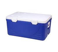 Baoblaze Glacière Isotherme Conteneur Boîte Réfrigérante Coffre Parois Rigides Rectangulaires Couvercle Pratique et Verrou Poignées de Transport Conviennent, 110L Bleu, 4 Porte-gobelets