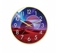 Baoblaze Horloge Murale Horloge Murale Horloge Silencieuse Pendule Murale Décor Mural avec Impression et Aiguilles Contrastées Lecture Facile à Distance, 20CM, Cadre Planète+Doré