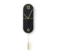 Baoblaze Horloge Murale Moderne Horloge Pendule Décorative Horloge Silencieuse Horloge avec Mouvement Silencieux et Pendule Inférieur Profil Fin Design Élégant, Noir, Pendentif Long